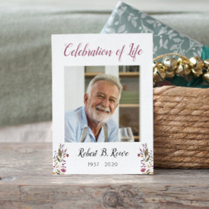 Funeral Prayer Card with Photo Burgundy Flowers