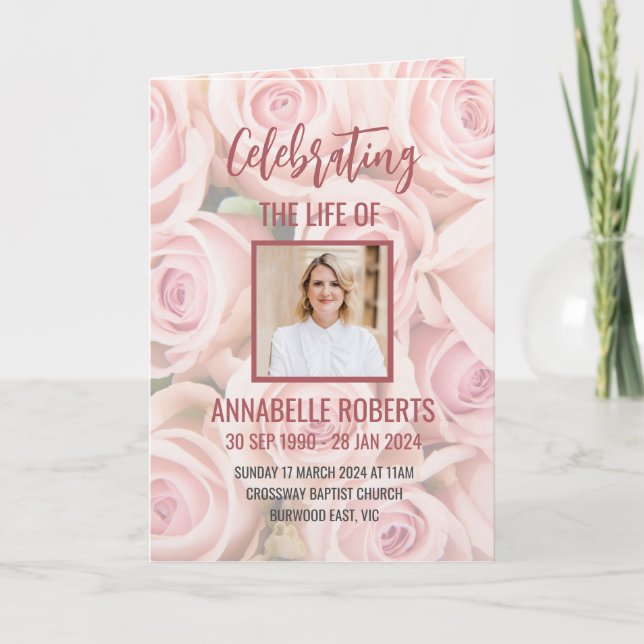 Funeral Program - Bouquet of Soft Pink Roses  Programme (Front)