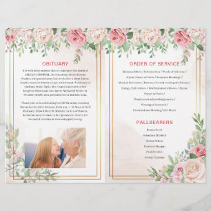 Funeral Program Brochure   Roses Order of Service 