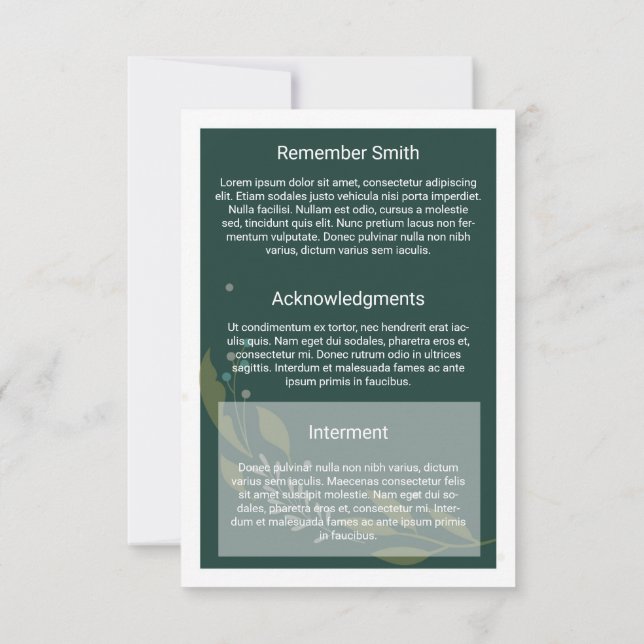 Funeral Program Card Template (Back)