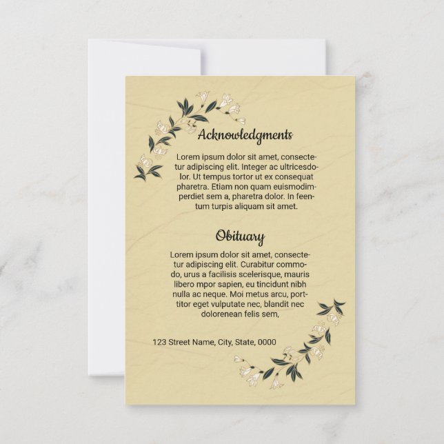 Funeral Program Card Templte (Back)