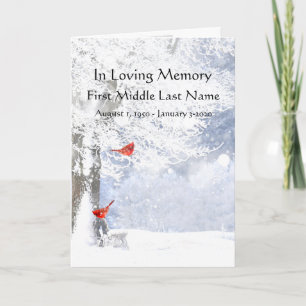 Funeral Program Cardinal Red Birds Winter Snow Programme