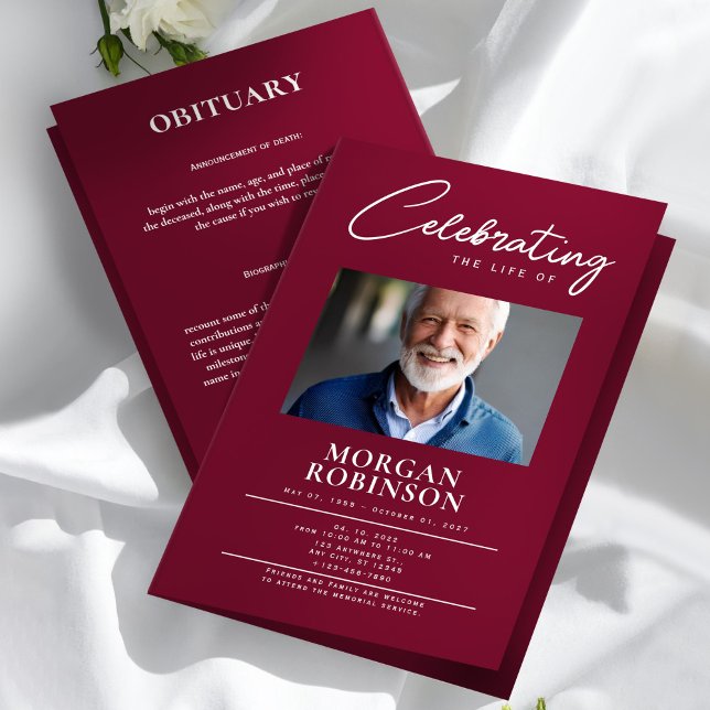 Funeral Program, Celebration of Life, Burgundy Flyer (Funeral Program, Celebration of Life, Burgundy Flyer)