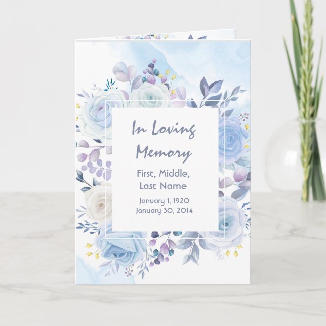 Funeral Program Custom Blue Flowers Programme (Front)