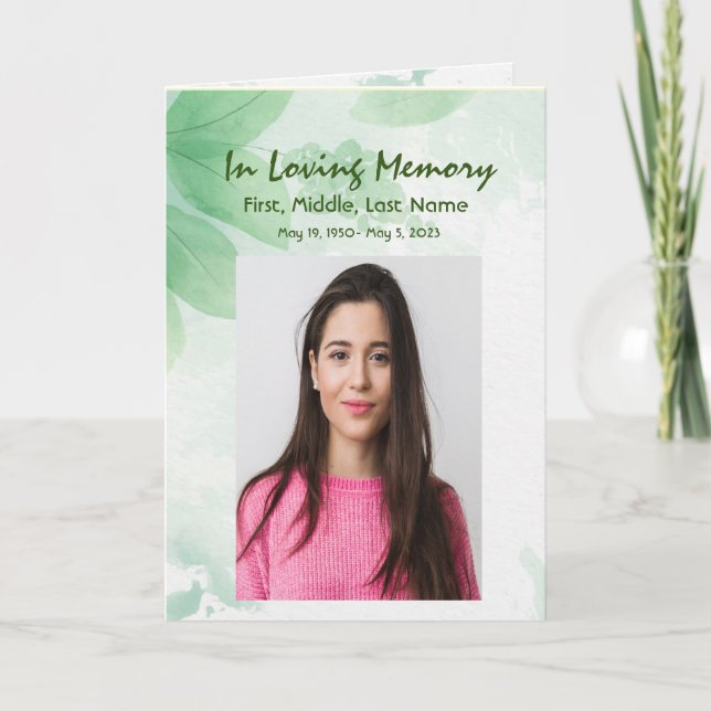 Funeral Program Custom Foliage Botanical Leaves Programme (Front)