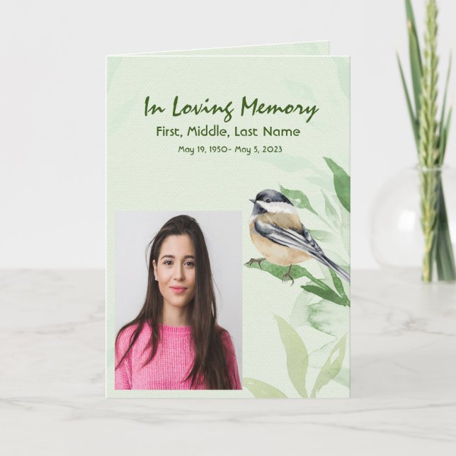 Funeral Program Custom Foliage Chickadee Bird Programme (Front)