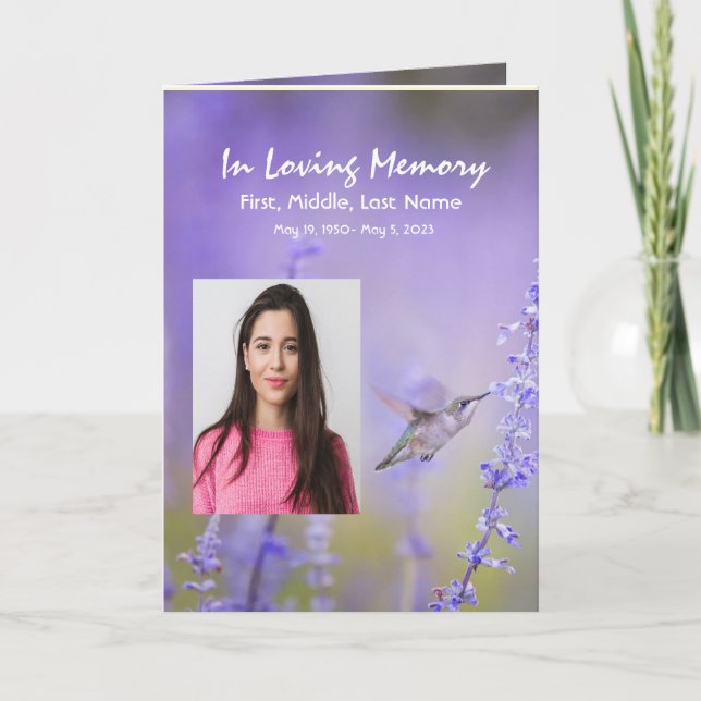 Funeral Program Custom Hummingbird Lavender Flower Programme (Front)