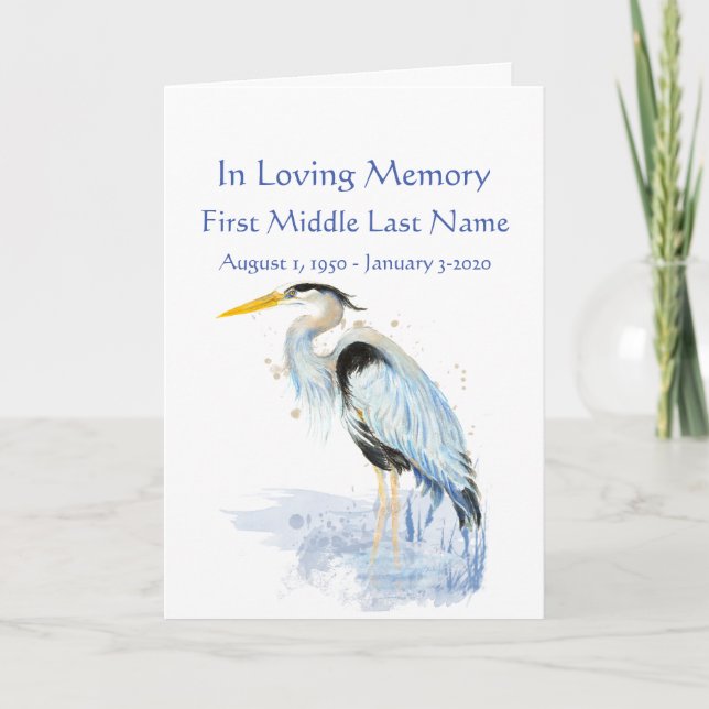 Funeral Program Custom Watercolor Great Blue Heron Programme (Front)