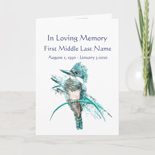 Funeral Program Kingfisher Watercolor Bird Programme (Front)