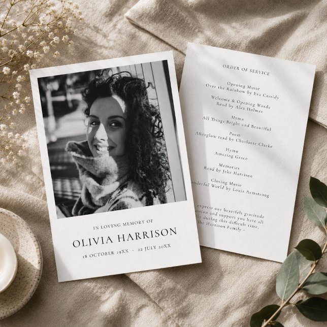 Funeral Program | Memorial Service Photo Card (Personalized funeral program with photo front and order of service back for memorial guests.)