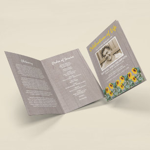 Funeral Program   Orbituary Rustic Sunflower Programme