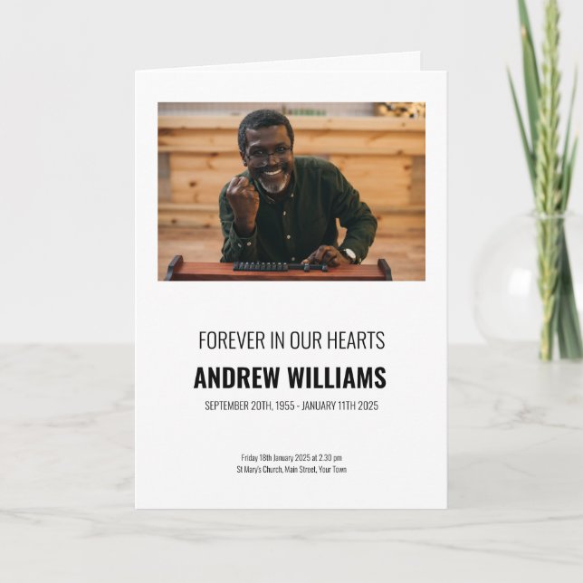 Funeral Program | Order of Service  Black & White  Thank You Card (Front)