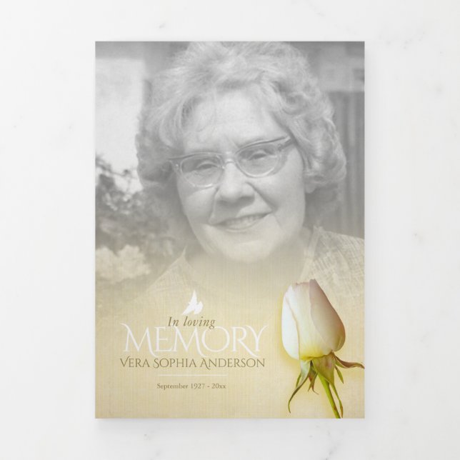 Funeral program order of service cream rose Tri-Fold programme (Cover)