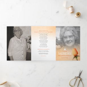 Funeral program order of service orange rose Tri-Fold programme