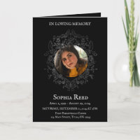 Funeral program photo in baroque wreath