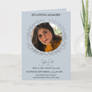Funeral program photo in circle wreath thank you card