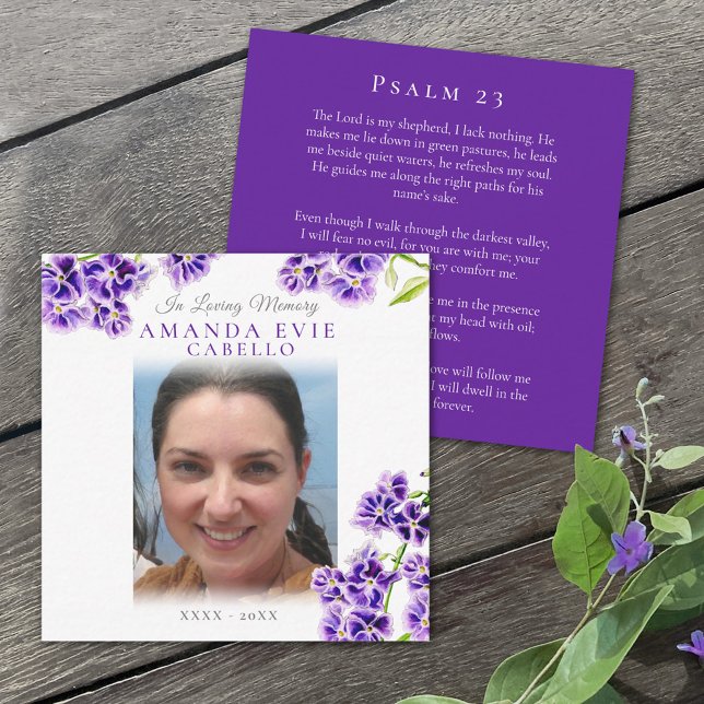 Funeral purple sky flower poem photo keepsake card (Creator Uploaded)