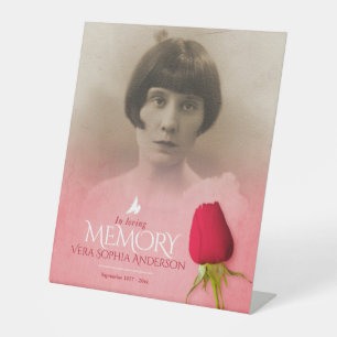 Funeral red rose photo remembrance photo pedestal sign