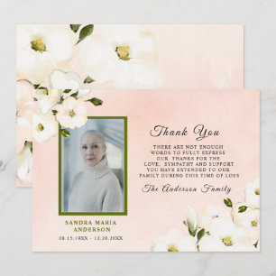 Funeral Romantic Floral Pink Photo Thank You Card
