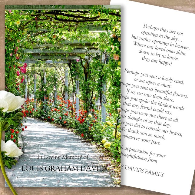 Funeral Rose Path Memorial Prayer Sympathy Cards (Forever in our hearts, celebration of life, in loving memory of, prayer cards for bereavement)