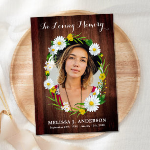 Funeral Rustic Floral Sympathy Photo Memorial Thank You Card