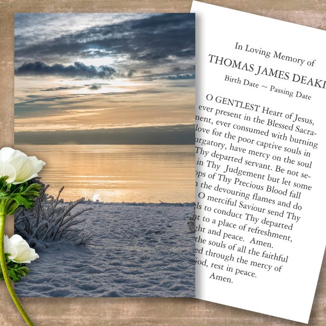 Funeral Seascape Memorial Prayer Sympathy Cards (sunset, sunrise, beach, celebration of life, in loving memory of, prayer cards for bereavement)