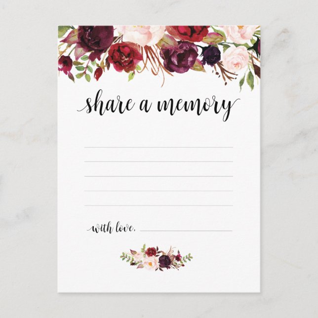 Funeral Service, Burgundy, Share a memory Card (Front)