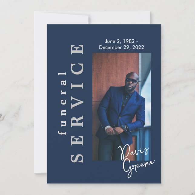 Funeral Service Navy Photo Funeral Program Invitation (Front)