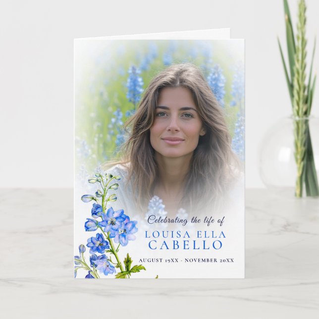 Funeral service program blue delphinium photos programme (Front)