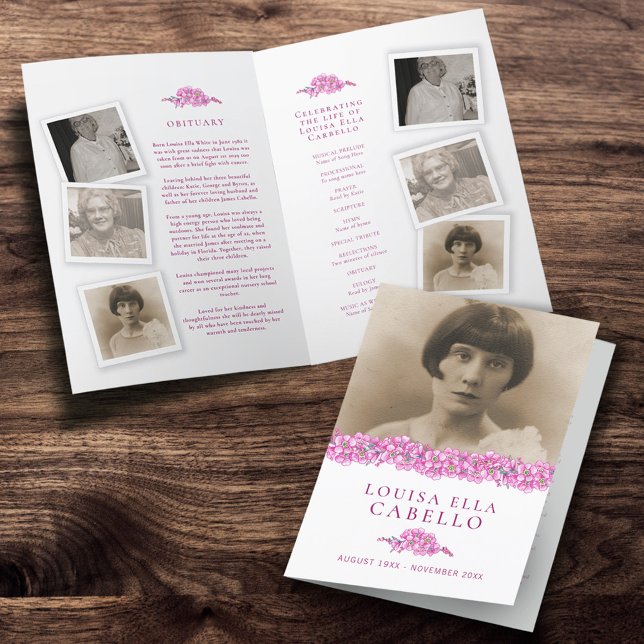 Funeral service program pink forget-me-nots photos programme (Creator Uploaded)