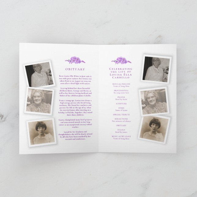 Funeral service program purple forget-me-not photo programme (Inside)