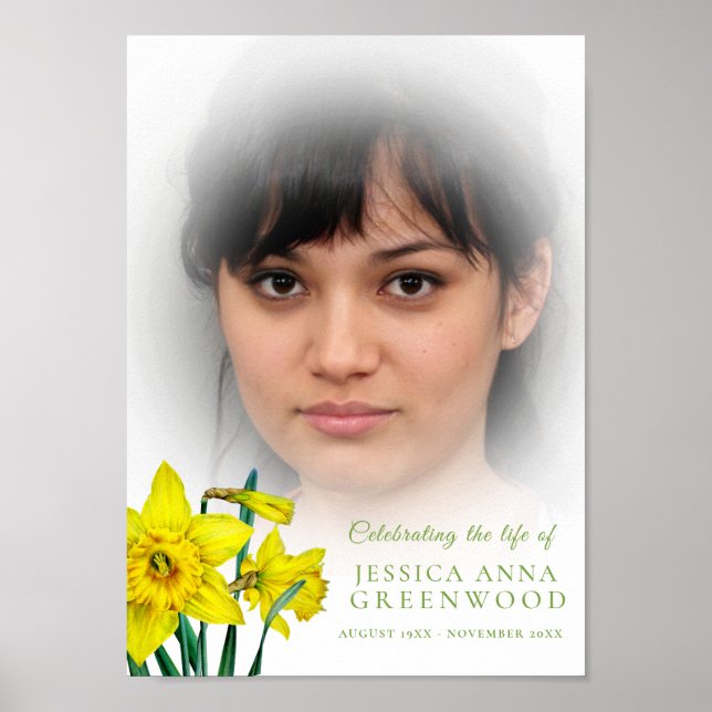 Funeral service program spring daffodils photo poster (Front)
