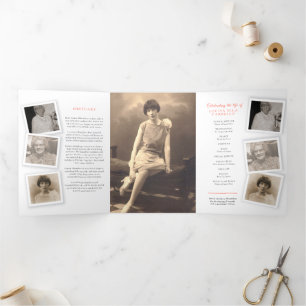 Funeral service program striped rose red yellow Tri-Fold invitation