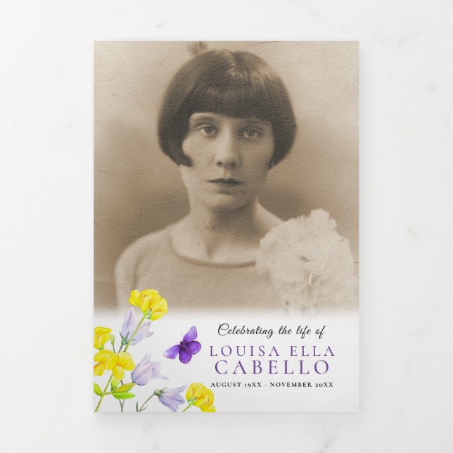 Funeral service program wildflower photo 6pp Tri-Fold programme (Cover)