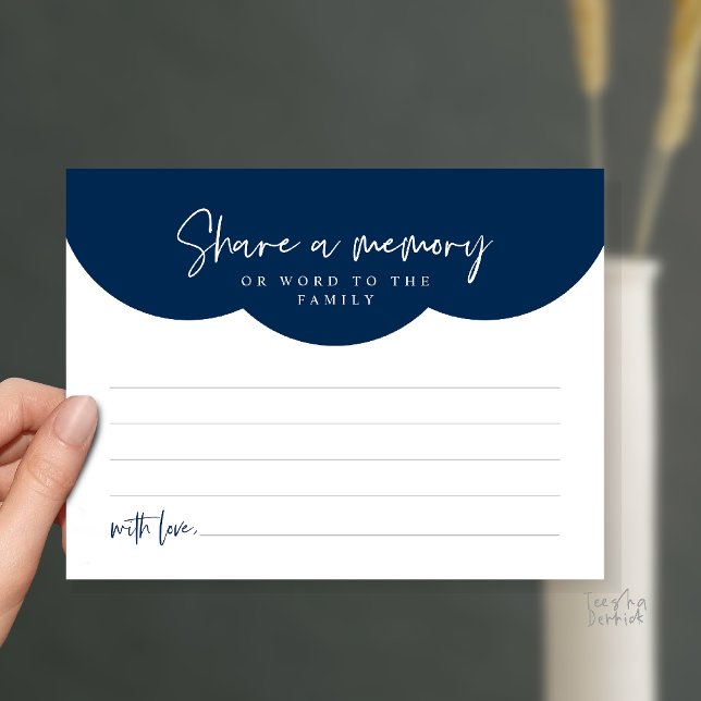 Funeral Service, Share a memory Memorial Card (Funeral Service, Share a memory or words to the family Memorial Card in Navy Blue)