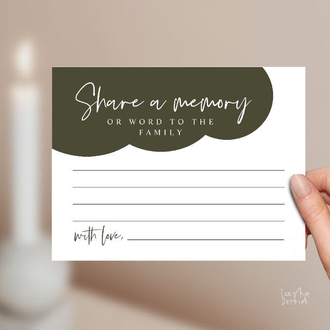 Funeral Service, Share a memory Memorial Card (Funeral Service, Share a memory Memorial, word to family Card in olive green)