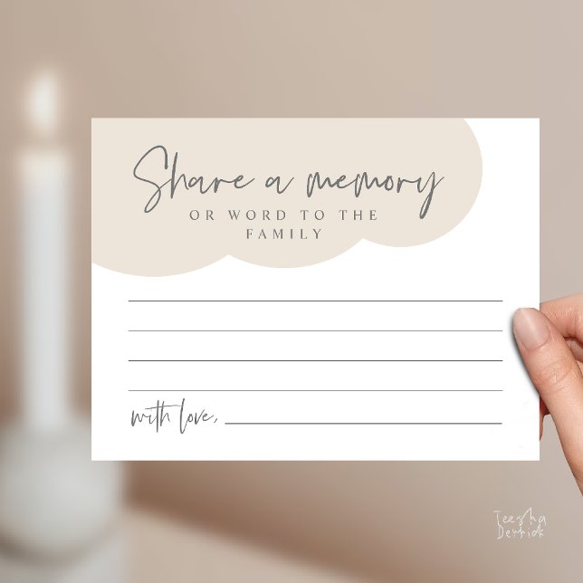 Funeral Service, Share a memory Memorial Card (Funeral Service, Share a memory Memorial, word to family Card in grey cream)