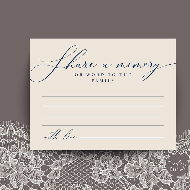 Funeral Service, Share a memory Memorial Card (Funeral Service, Share a memory Memorial Card in navy Blue Ivory)
