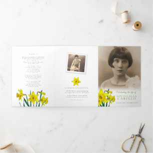 Funeral service spring yellow daffodils photos Tri-Fold programme