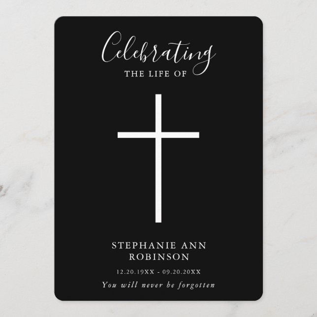 Funeral Simple Cross Black White Order of Service Programme (Front)