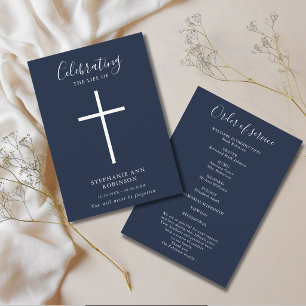 Funeral Simple Cross Blue White Order of Service Programme