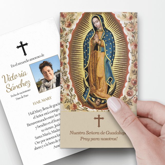 Funeral Spanish Guadalupe Prayer Sympathy Cards (catholic, religious, celebration of life, in loving memory of, prayer cards for bereavement)