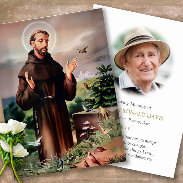 Funeral St Francis of Assisi Sympathy Prayer Card (catholic, religious, celebration of life, in loving memory of, prayer cards for bereavement)