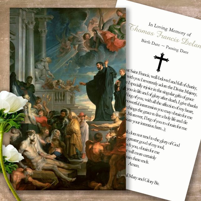 Funeral St Francis Xavier Prayer Sympathy Cards (catholic, religious, celebration of life, in loving memory of, prayer cards for bereavement)