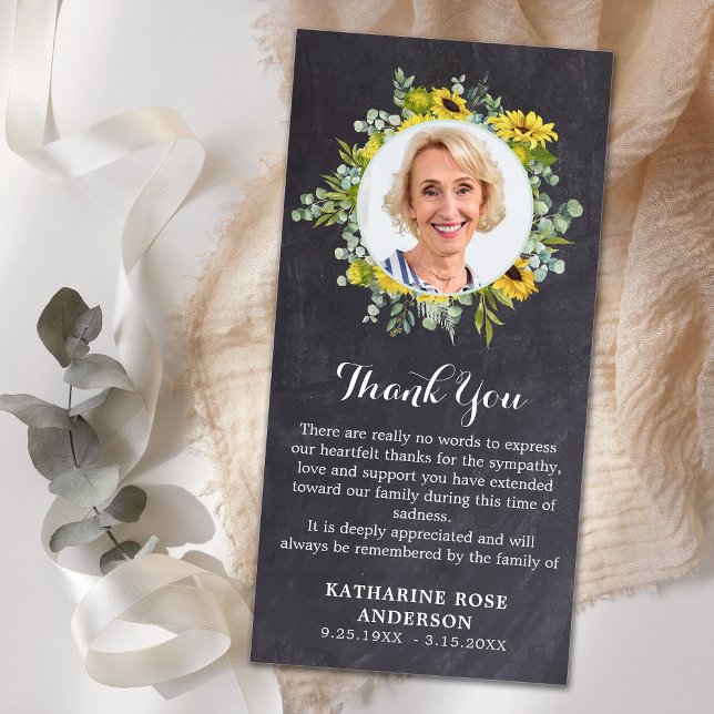 Funeral Sunflower Eucalyptus Slate Photo Sympathy  Thank You Card (Creator Uploaded)