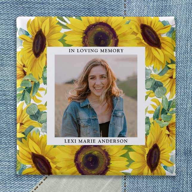 Funeral Sunflower Floral Photo Memorial Square 15 Cm Square Badge (Creator Uploaded)