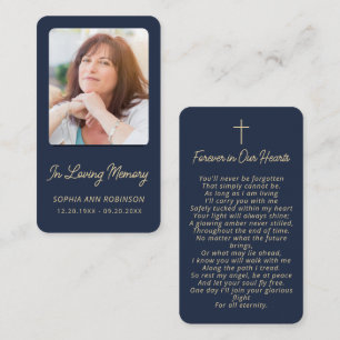 Funeral Sympathy Memorial Gold Blue Prayer Cards