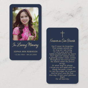 Funeral Sympathy Memorial Gold Blue Prayer Cards