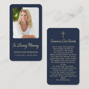 Funeral Sympathy Memorial Gold Blue Prayer Cards