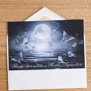 Funeral Sympathy Midnight Blue Butterfly PHOTO Thank You Card